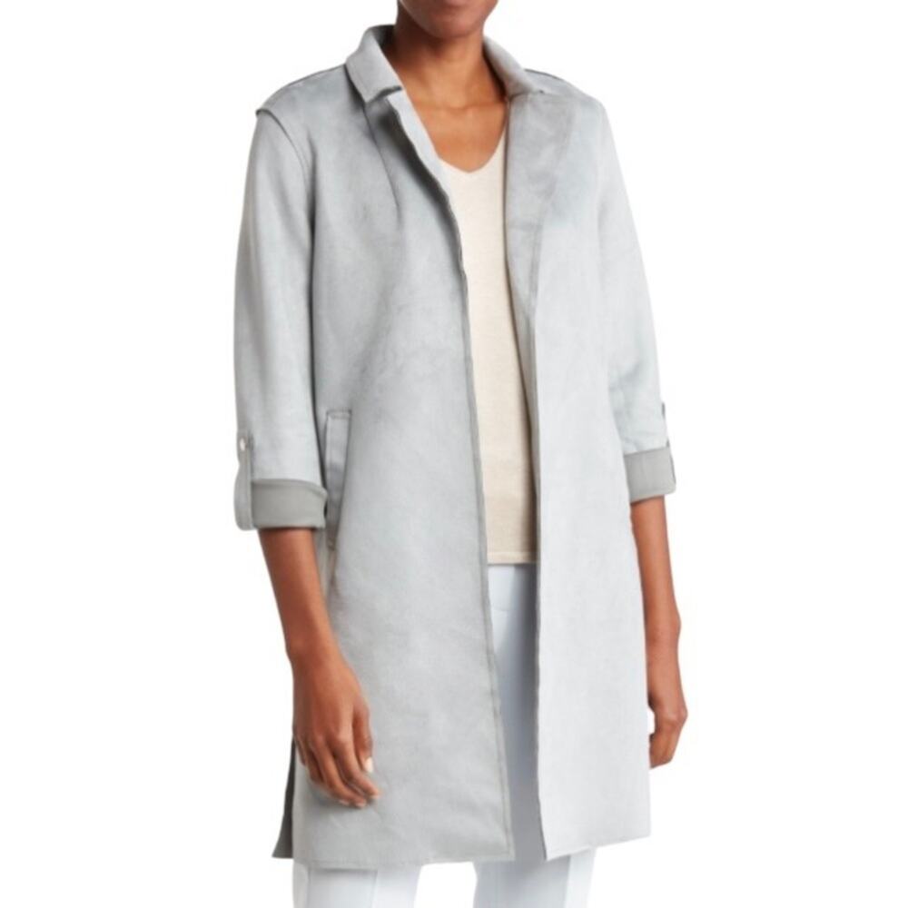 T Tahari Light Gray Open-Front Long Coat